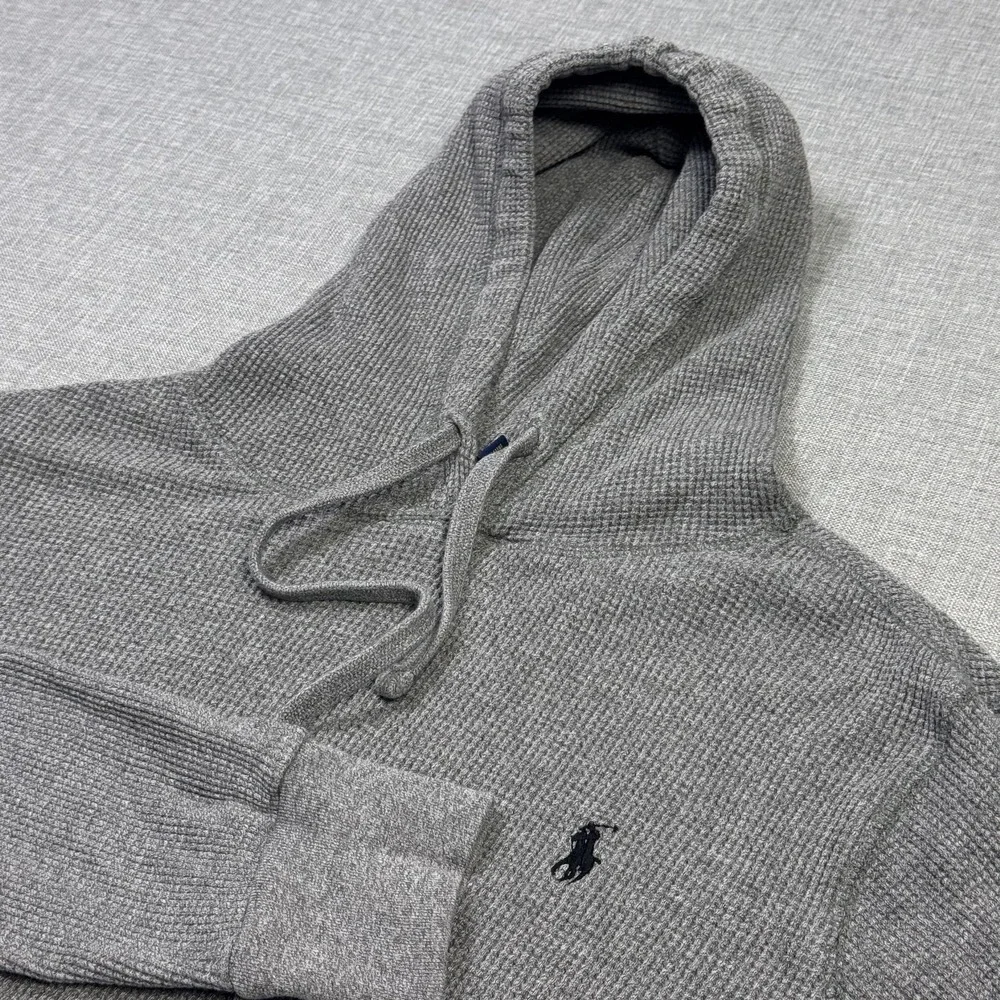 Polo Ralph Lauren Thermal Waffle Knit Hoodie Mens Small Gray Pullover Cotton